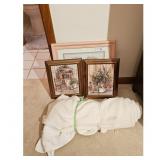 Set of 3 Framed Prints: Floral Heart, Garden Scene