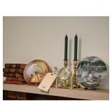Vintage Desk Clock, Decorative Plates, and Antique