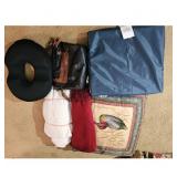Assorted Home Goods Lot: Seat Cushion, Bag, Towel,