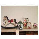 Vintage Porcelain Pitcher &Vase Set with Metal Roc