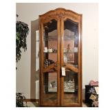 Oak Curio Cabinet Display Hutch with Glass Doors &