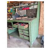Vintage Green Wooden Workbench with Storage Drawer