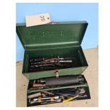 Metal Toolbox with Assorted Tools and Drill Bits