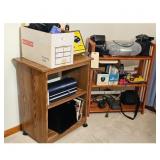 Oak Rolling Cart with Shelves and 3-Tier Wood Shel