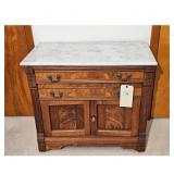Antique Marble Top Wash Stand with Drawers and Doo
