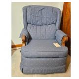 Blue Floral Recliner Armchair with Wood Accents
