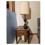 Vintage Brass Table Lamp with Wood End Table