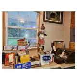Items on Counter Framed Art, Desk Organizer, and M