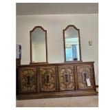 Vintage Mid-Century Modern 4-Door Dresser with Mir