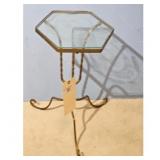 Vintage Hexagonal Glass Top Side Table with Twiste
