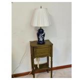 Blue Ginger Jar Lamp with Pleated Shade &Green Si