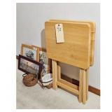 Lot of 2 Folding TV Trays, 3 Framed Pictures, and