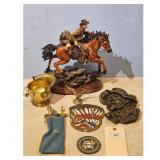 Vintage Collectible Lot: Cowboy Figurine, Brass Co