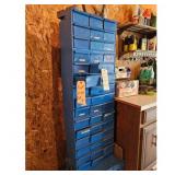 Blue Metal Parts Cabinet Organizer & Contents