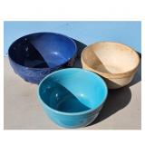 Set of 3 Ceramic Mixing Bowls Blue, Teal, and Crea