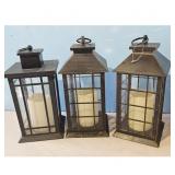 Set of 3 Vintage Style LED Lanterns with Candles