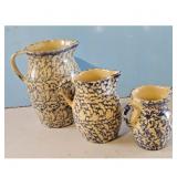 Roseville Pottery Blue Sponge Ware Pitcher Set