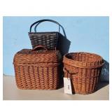 Lot of 3 Wicker Baskets - Brown and Black