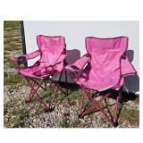 2 Child Size Pink Folding Camping Chairs with Cup