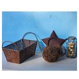 Woven Basket with Decorative Balls and Glass Jar