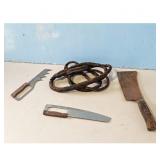 Meat Cleaver and Leather Whip Lot