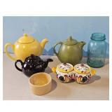 Vintage Ceramic Teapot Set with Ball Mason Jar and