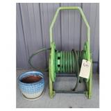 Garden Hose Reel Cart with Planter Pot