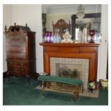 Fireplace view w/ highboy & mantle lusters 