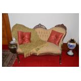 Victorian loveseat, Royal Dux vase  