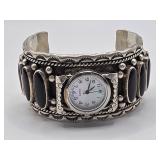 Francis Kaye Sterling Silver & Onyx Cuff w/Watch