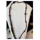 Black Onyx & Sterling Silver Necklace 14'