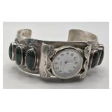 Malachite & Silver Cuff Vintage Stamped LDB