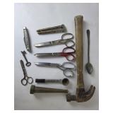 Vintage Scissors, Hammer, Pocket Knife, Nut