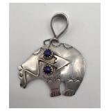 Bear Pendant Sterling & Lapis NA Made Stamped L