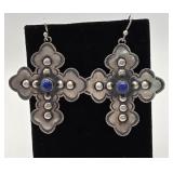 NA Silver & Lapis Dangle Earrings Stamped RJ