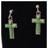NA Cross Earrings Silver & Green Turquoise