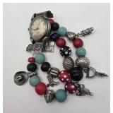 Don Lucas Charm Watchband, Glass Beads Sterling