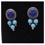 Coral Wylie Lapis & Turquoise Sterling Pierced