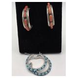 Coral & Turquoise NA Made Hoop Earrings