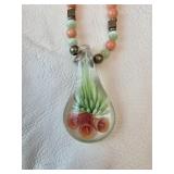Orange and Green Cat's Eye Glass Bead Necklace