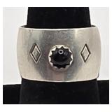 Black Onyx & Silver Ring NA SZ. 9 1/2