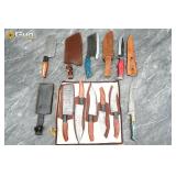 Nine custom steel fixed-blade knives and sheaths i