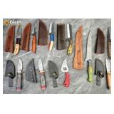 Ten fixed blade Damascus knives in total. Very Goo