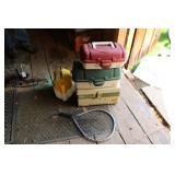 TACKLEBOXES, NET & MINNOW PAIL