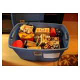 TOTE W/ COLLECTIBLE TINS, CHRISTMAS ITEMS ETC.