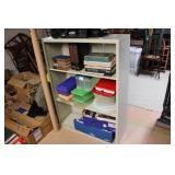 METAL SHELF W/ BOOKS, TUPPERWARE & MORE