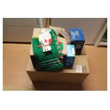 FOUR BOXES OF CHRISTMAS DECOR INCL. A BLOW MOLD