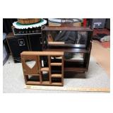 ANTIQUE SHELF W/ MIRRORS & OTHER WOOD SHELF