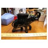 MID CENTURY BLACK CERAMIC ELEPHANT PLANTER