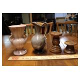 TWO GONDOR POTTERY VASES & CANDLESTICK HOLDERS